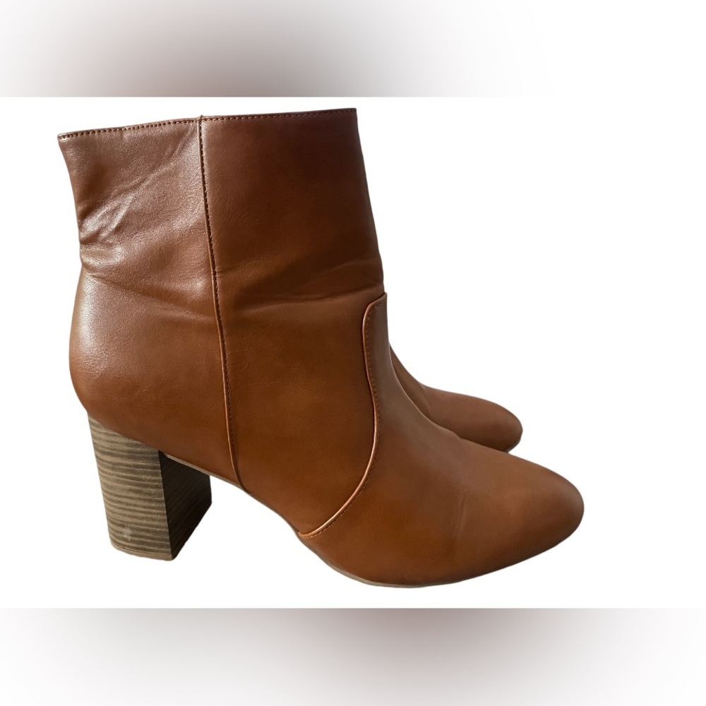 Old Navy Womens Faux Leather Block Heel Ankle Boots Cognac Brown Size 11 - Picture 3 of 9